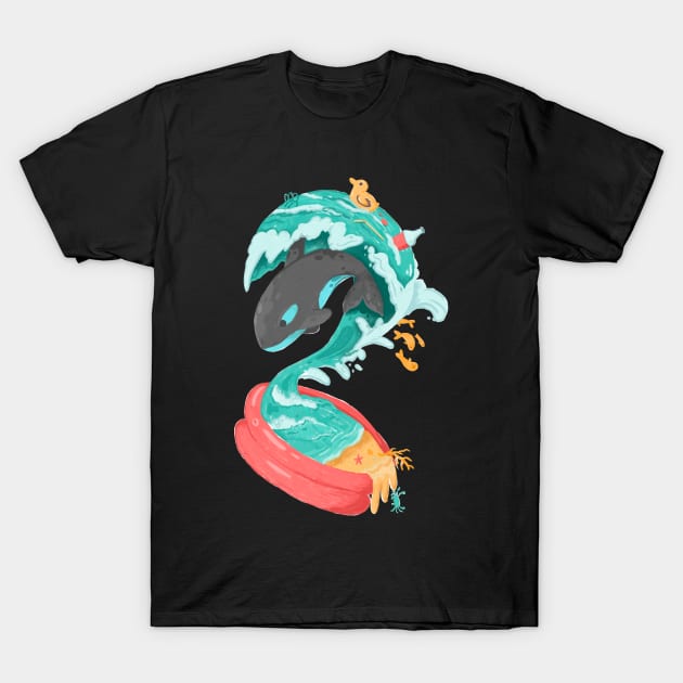 Killer Whale in a Kiddie Pool Tsunami T-Shirt by narwhalwall